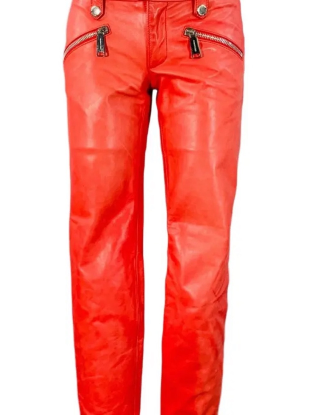 DSQUARED2 Lambs Skin Red Leather Zip-Back Trousers MSRP 1000.00